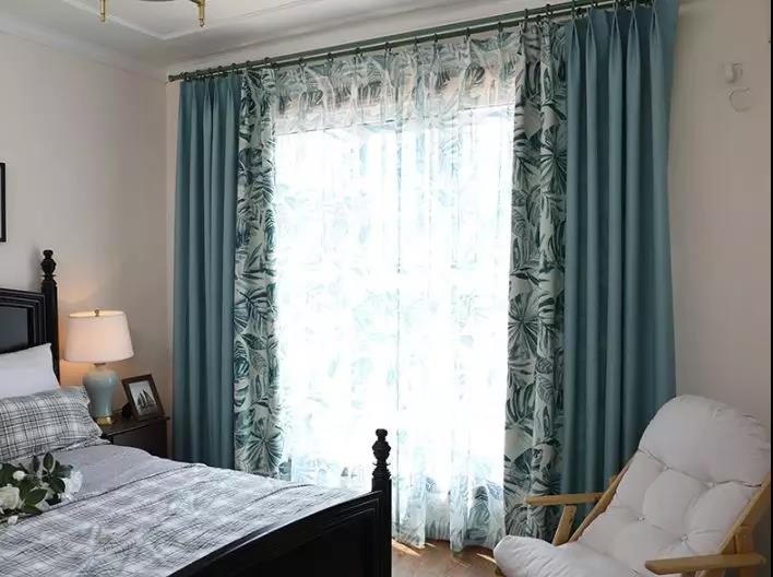 藍色臥室北歐風窗簾