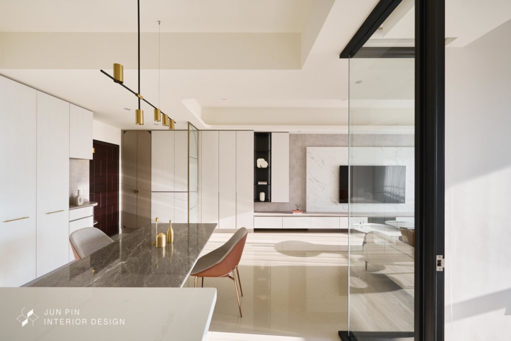 台北文山岫盧室內設計裝潢現代輕奢風開放式客廳與餐桌設計