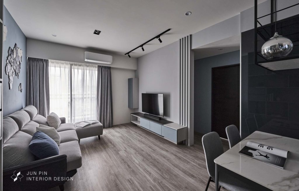 新北板橋京板澤室內設計裝潢現代風格單身宅客廳電視牆軌道燈