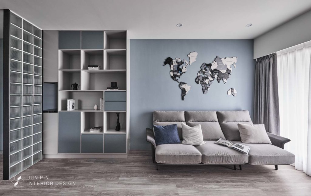 新北板橋京板澤室內設計裝潢現代風格單身宅客廳沙發地圖牆